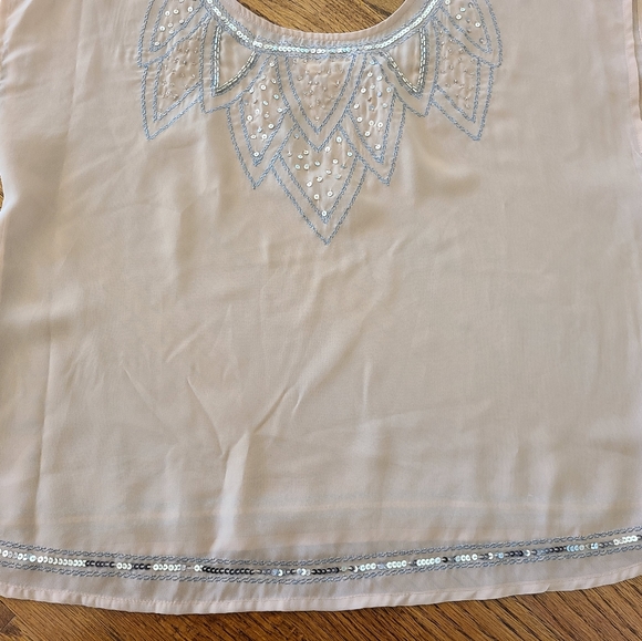 Nude Peach Sheer Sequin Top - Picture 3 of 5